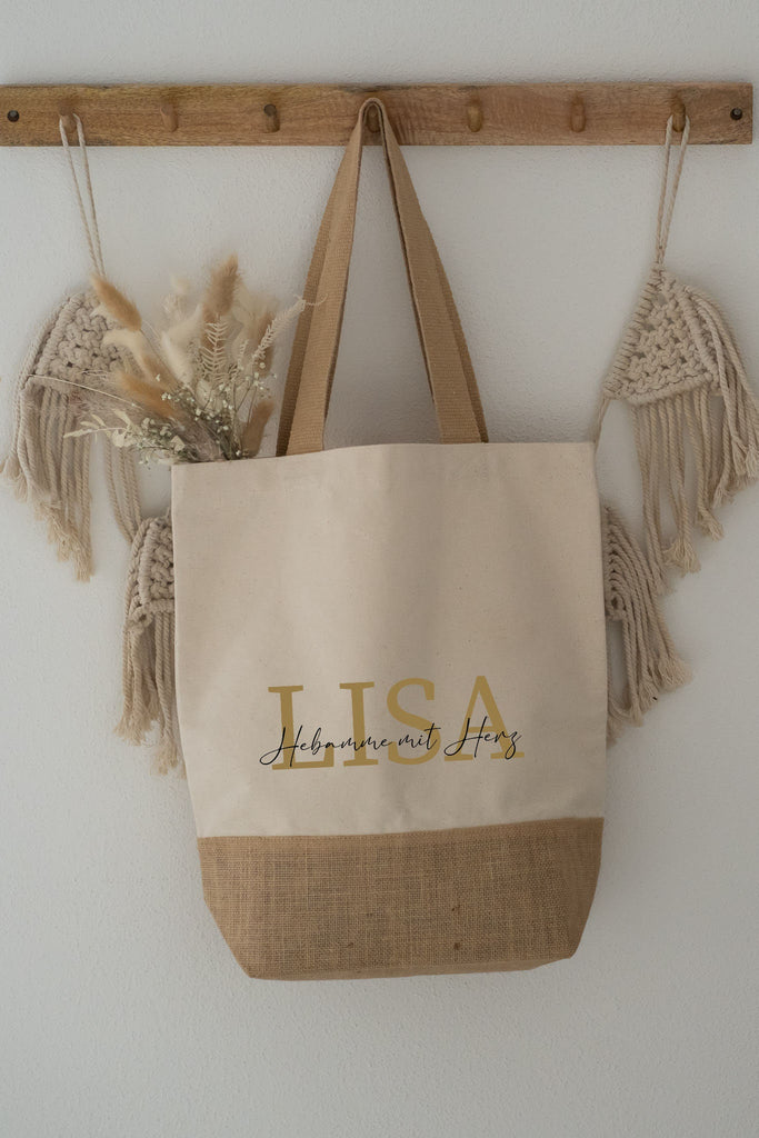 "Lisa" Jutetasche, Hängende Jutetasche, Personalisierte Jutetasche