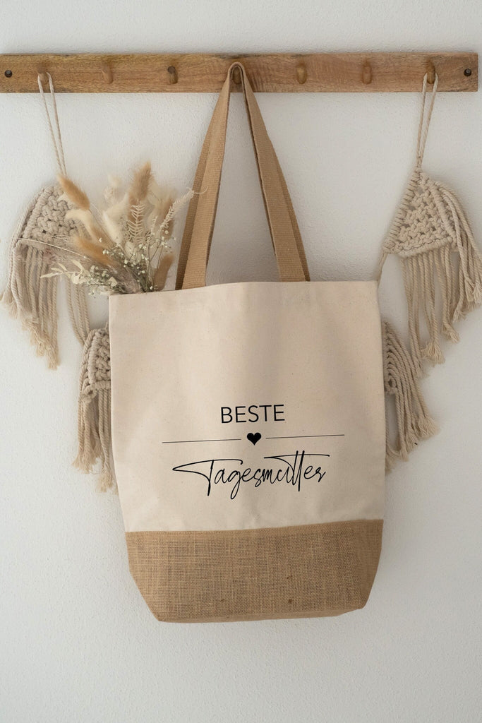 Jutetasche hängend, "Beste Tagesmutter", Personalisierte Jutetasche