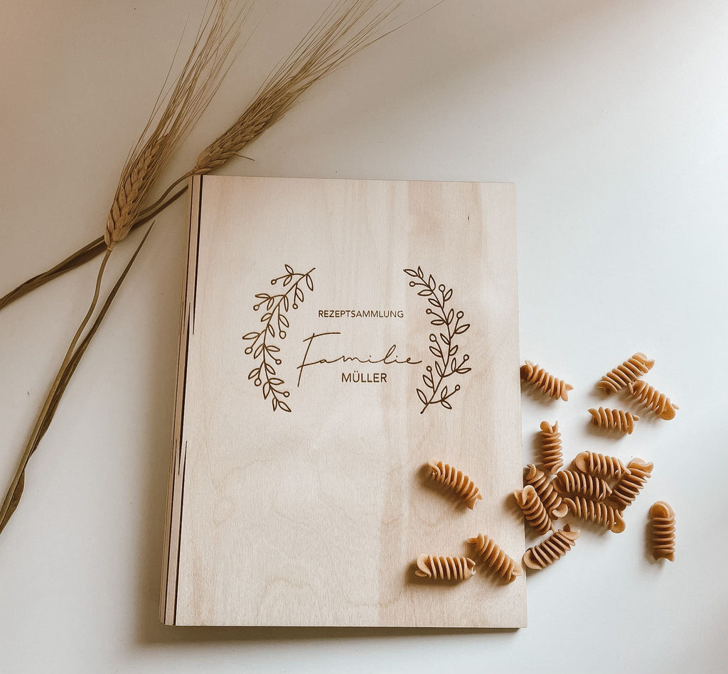 Personalisiertes Holz Rezeptbuch, Weizen, Fusilli Nudeln